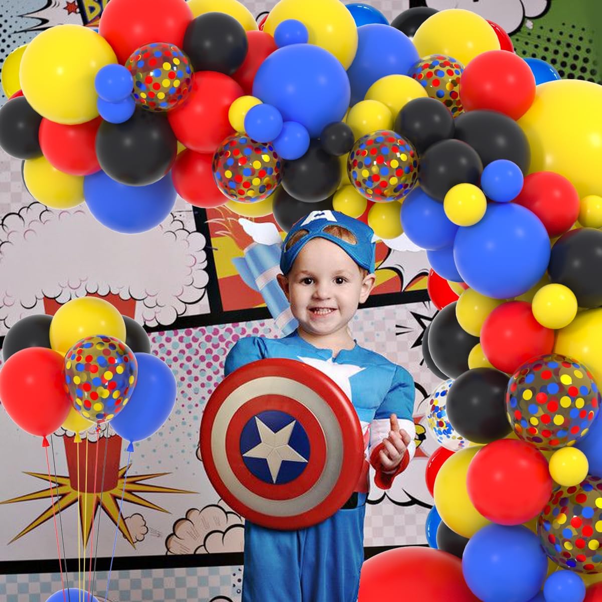 Skiennix Balloon Garland Arch Kit - 132PCS Red, Black & Royal Blue Latex Balloons for Birthday & Graduation Decor