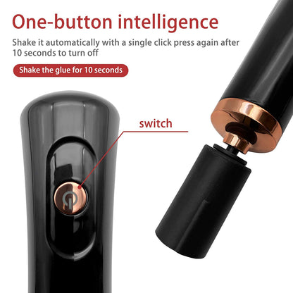 ZLMONDEE Nail Lacquer Shaker, Nail Polish Mixer, Portable Electric Eyelash Glue Shaker with 2 Connectors and 8 Sizes of Caliber Liquid Evenly Mixer for Eyelash Extension Lash Glue Ink (Black)