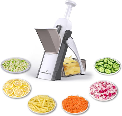 ONCE FOR ALL Mandoline Slicer - 5-in-1 Vegetable Chopper with Adjustable Thickness (Gray)