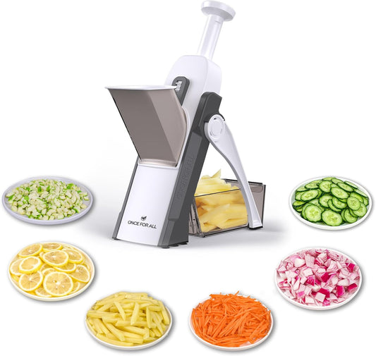 ONCE FOR ALL Mandoline Slicer - 5-in-1 Vegetable Chopper with Adjustable Thickness (Gray)