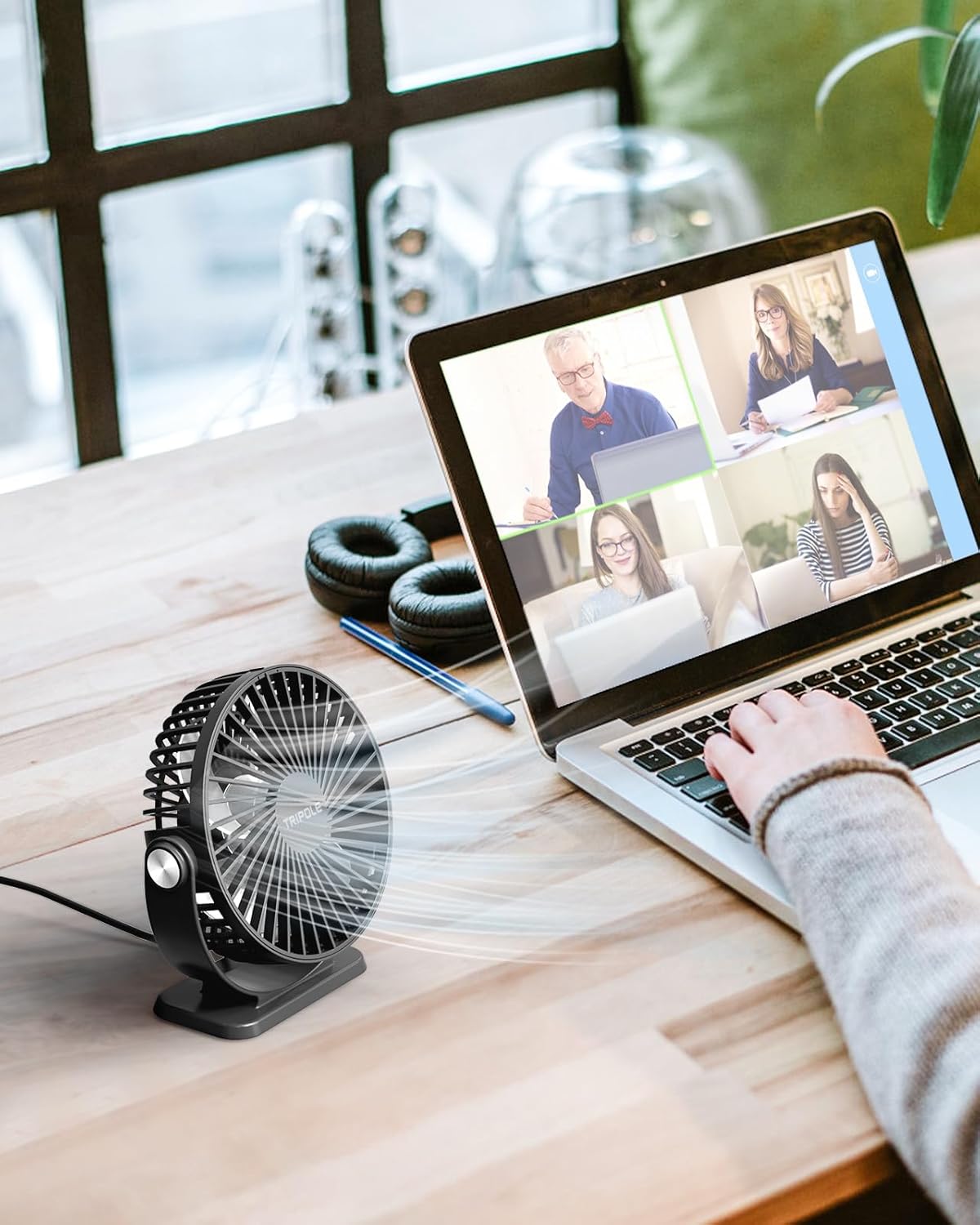 TriPole USB Powered Mini Desk Fan - 3 Speeds, 360° Rotation, Strong Airflow | 5.1 Inch Black