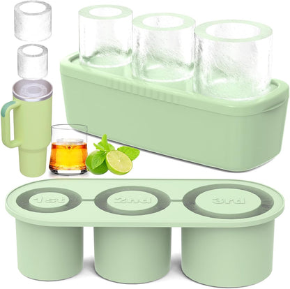Skiennix Ice Cube Tray - 3 Pcs Silicone Cylinder Molds with Lid for 30Oz-40Oz Tumblers | BPA-Free, Easy Release, Green