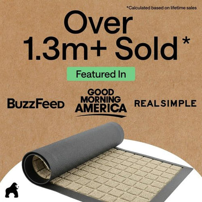GORILLA GRIP Waterproof All-Season Doormat - Natural Rubber, Stain & Fade Resistant, Easy Clean, 29x17, Taupe Grid