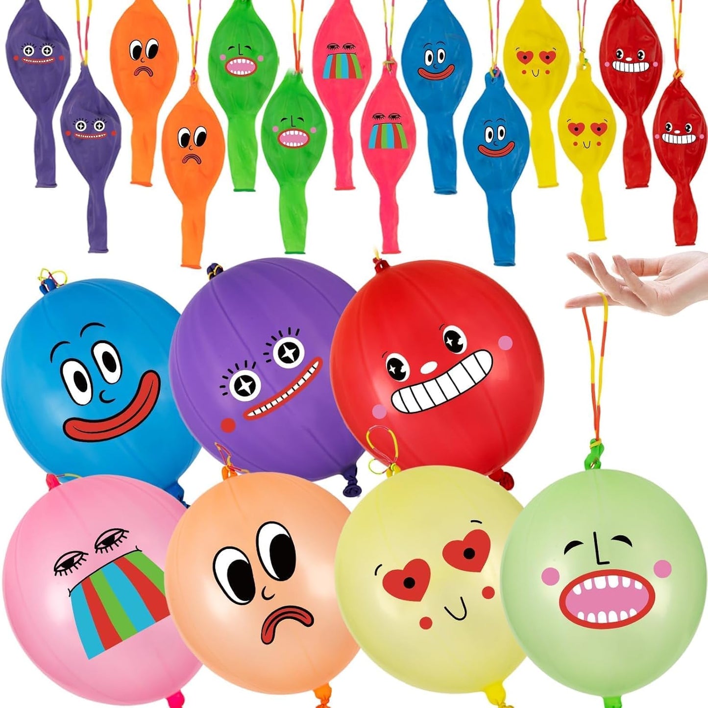 VABAMNA Punch Balloons - 30 Pack Neon Party Favors for Kids | 18 Inch Rubber Band Handle