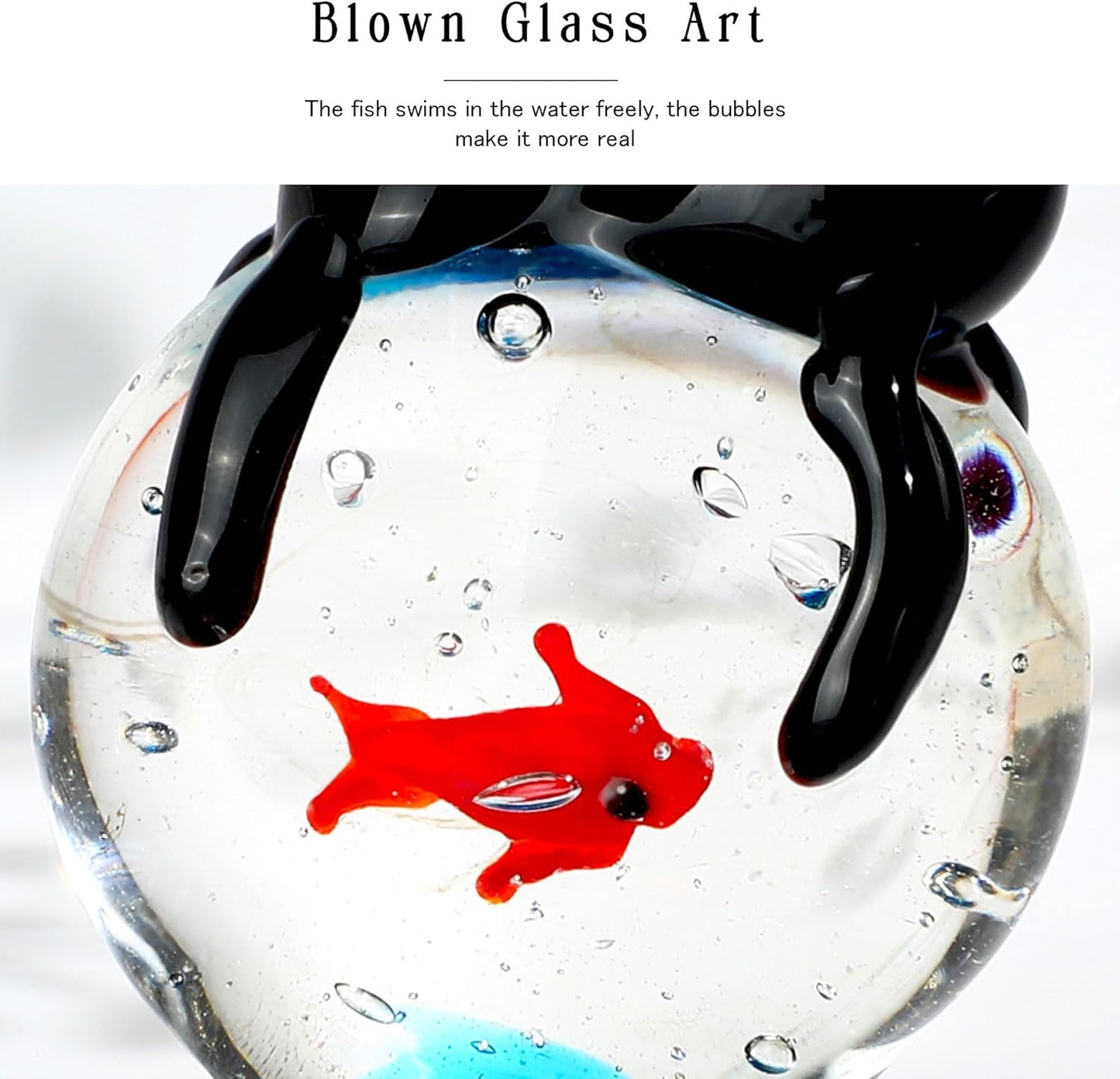 QFkris Blown Glass Black Cat Figurine - 1.6" Mini Glass Animal Sculpture | Unique Home Decor Gift for Cat Lovers