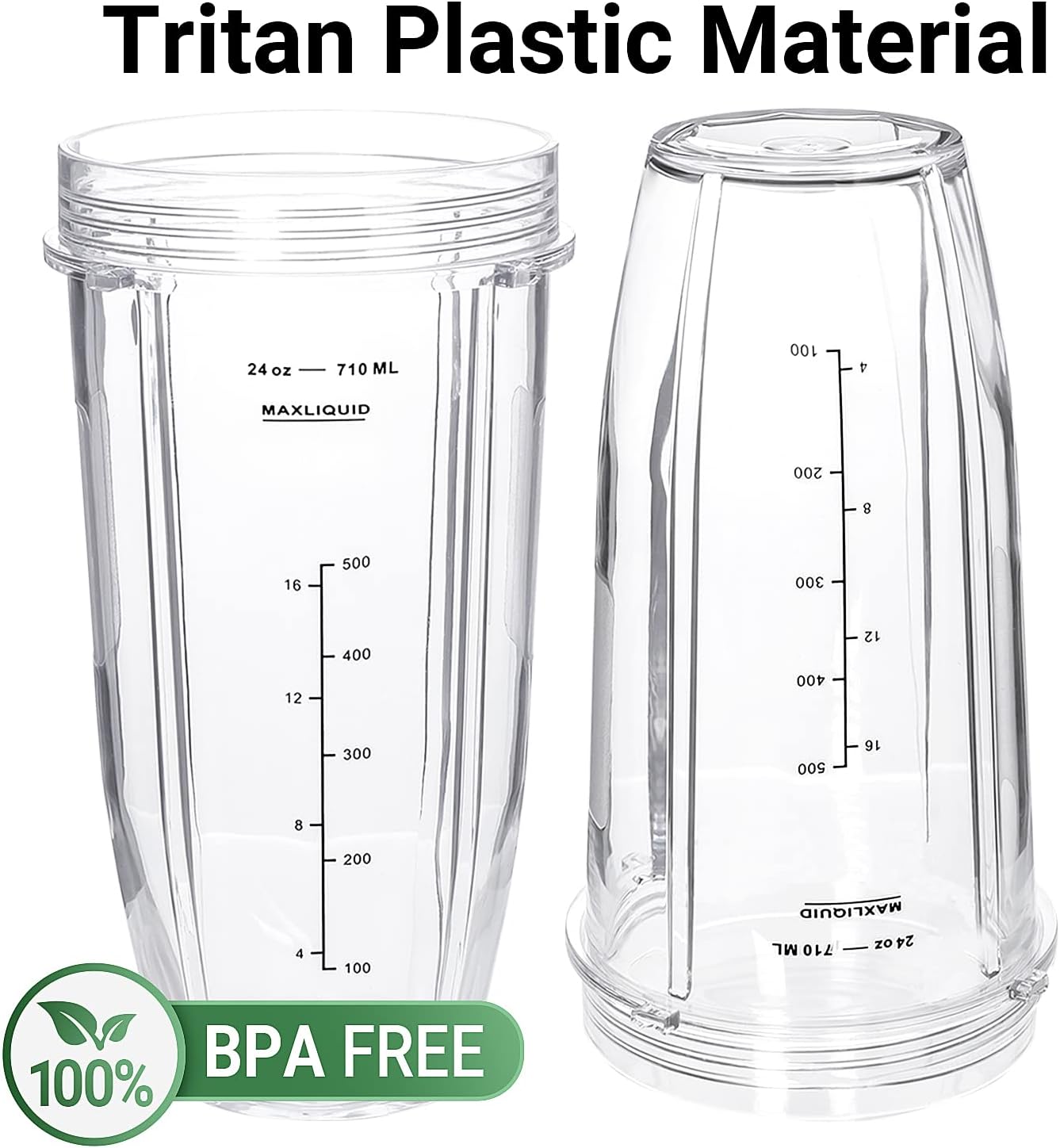Ninja Replacement Blender Cups - 24 Oz with Lids | 2-Pack for Auto iQ Models BL480, BL482, BL642, BL682