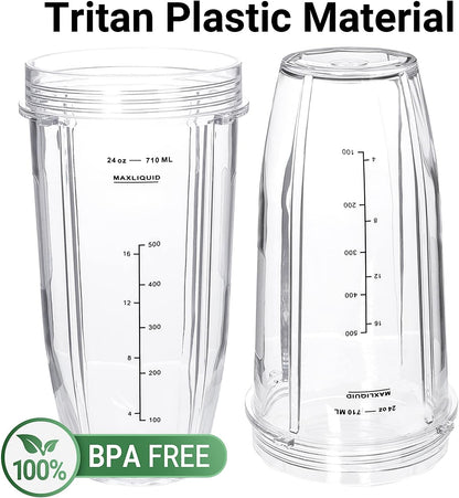 Ninja Replacement Blender Cups - 24 Oz with Lids | 2-Pack for Auto iQ Models BL480, BL482, BL642, BL682