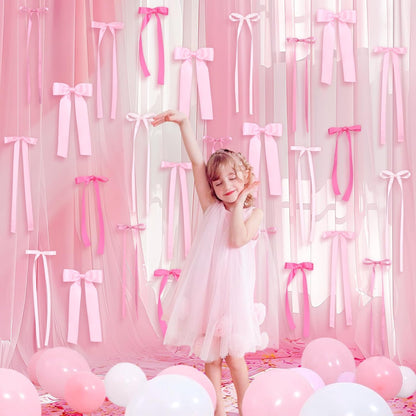 Skiennix 40Pcs Pink Bow Wall Decor - DIY Photo Backdrop & Garland for Birthday, Baby Shower, Bachelorette Parties