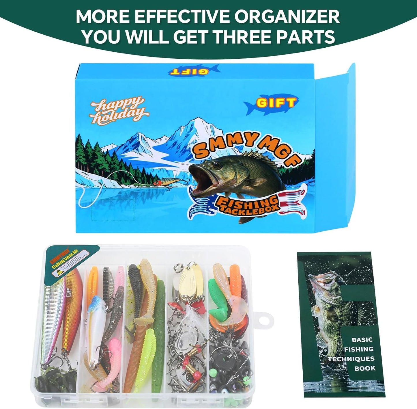 Skiennix Fishing Tackle Box Kit - 142 Pcs Lures Set with Techniques Book | Saltwater & Freshwater Gear for Bass, Trout, Salmon