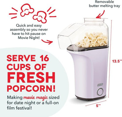 DASH Hot Air Popcorn Popper - 16 Cups Capacity with Measuring Cup & Butter Melter | Lavender
