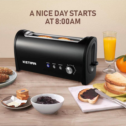 Regine Switzerland Long Slot Toaster - 2 Slice with 6 Browning Settings & Removable Crumb Tray | Black Stainless Steel