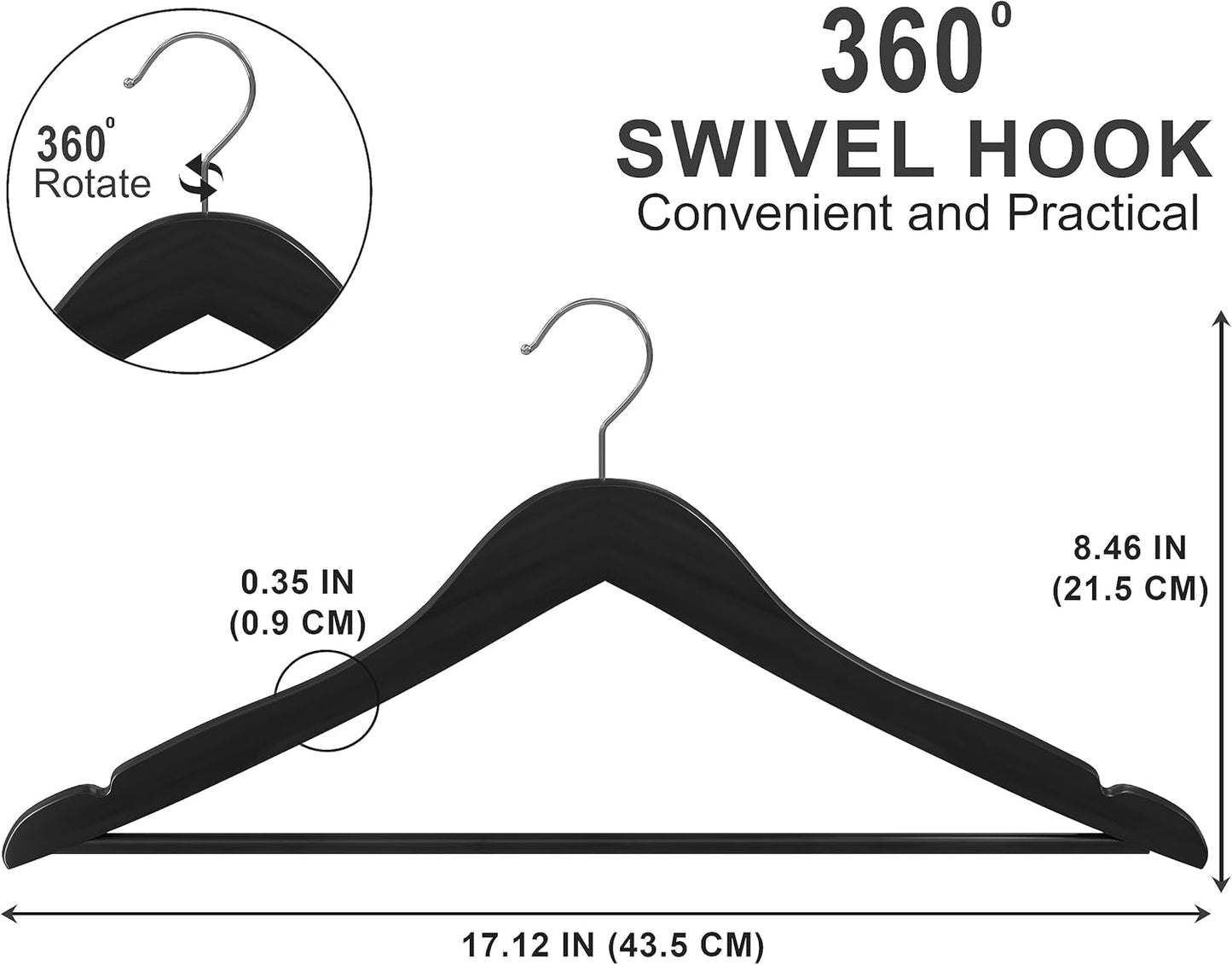 Utopia Home Wooden Hangers 20 Pack - Durable Slim Coat Hangers with 360-Degree Rotatable Hook - Black