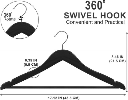 Utopia Home Wooden Hangers 20 Pack - Durable Slim Coat Hangers with 360-Degree Rotatable Hook - Black