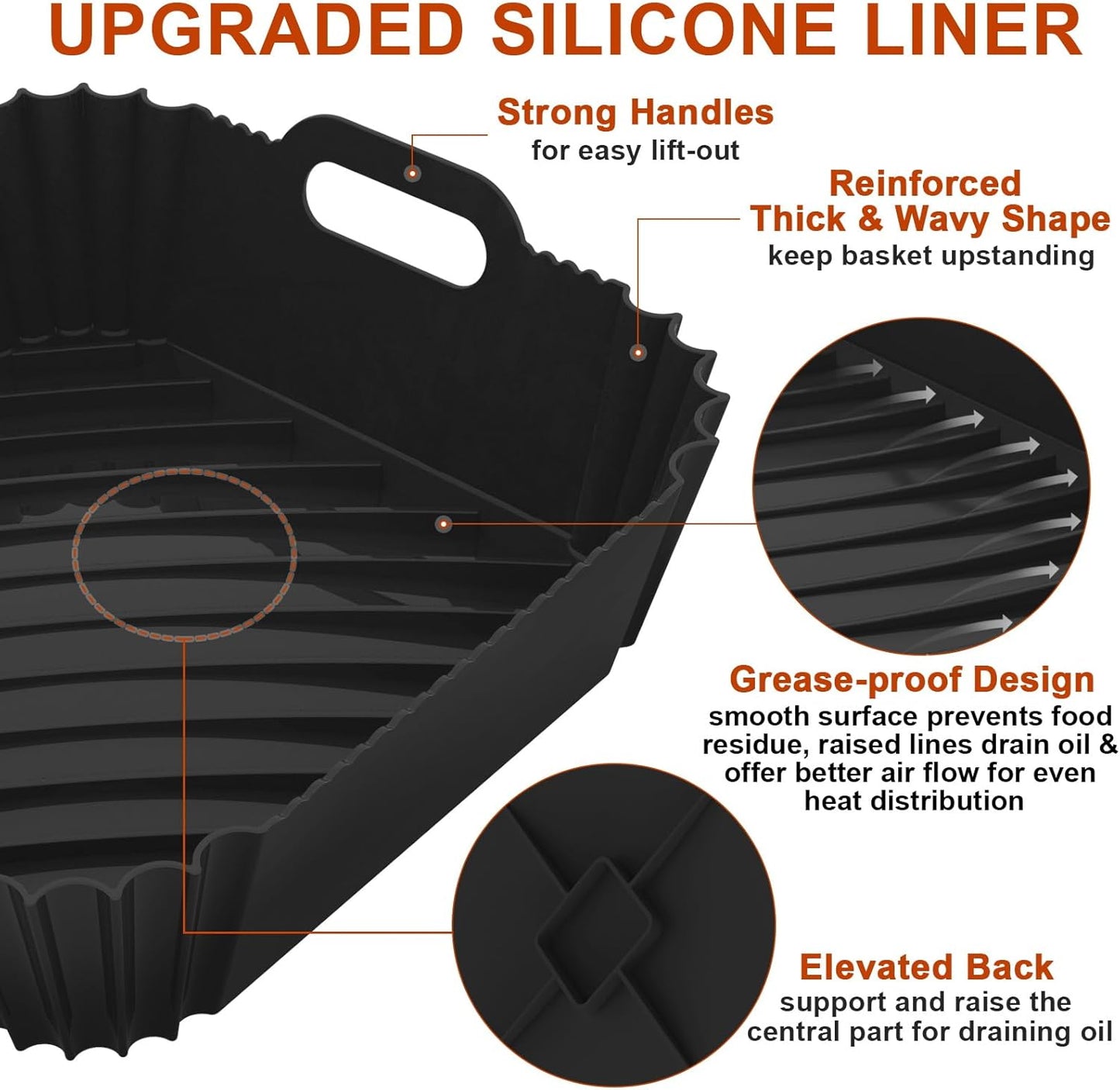 Skiennix Silicone Air Fryer Liners - Reusable 7.1 Inch for 4-7 QT Square Air Fryers | Baking Tray Accessories