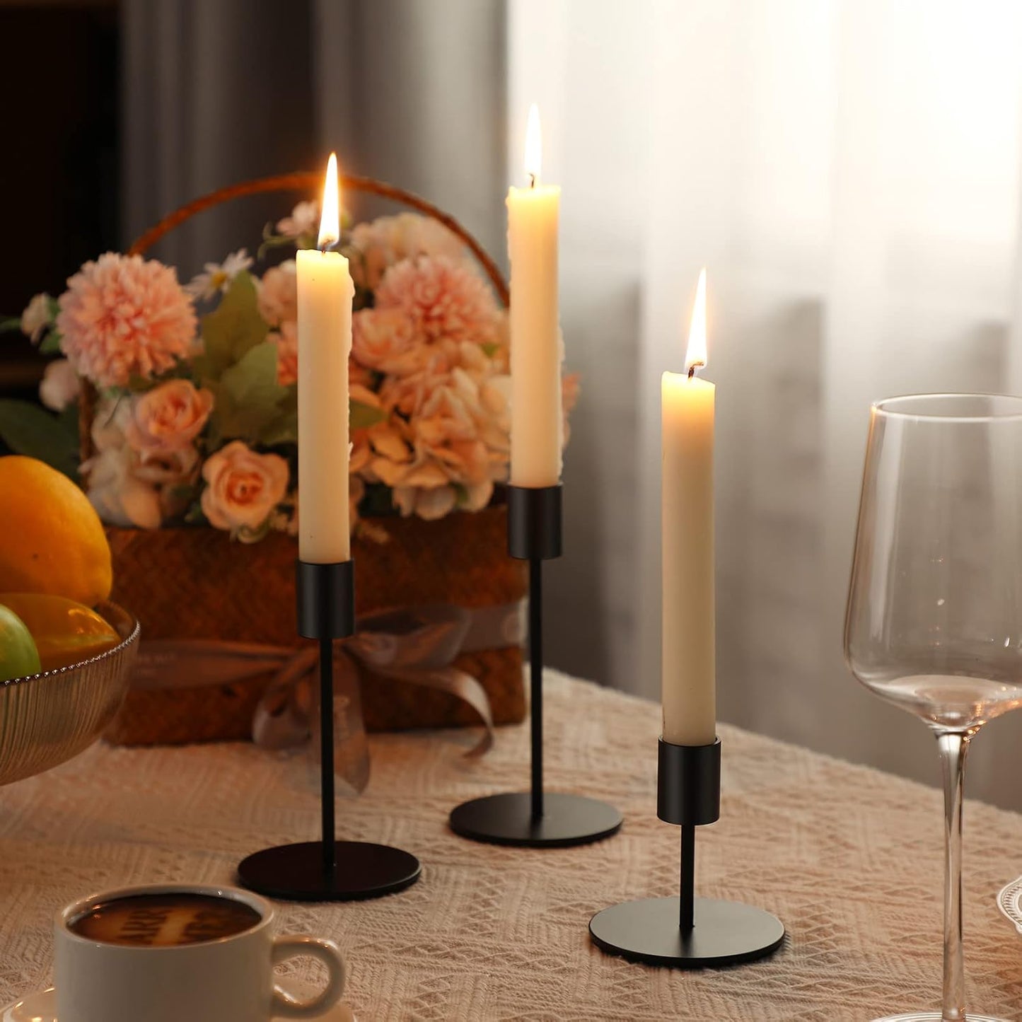 Sieral Candle Holders - Modern Decorative Metal Taper Candlesticks Set | 15 Matte Black Holders for Weddings & Home Decor