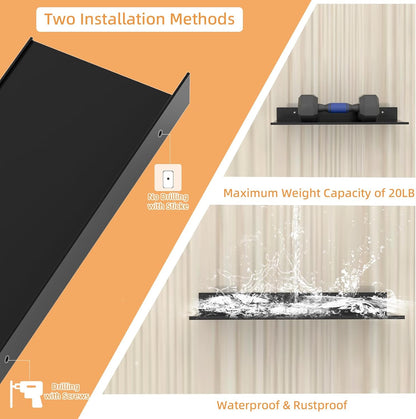 Wisfame Floating Shelves - Modern Wall-Mounted Metal Shelf Set of 2 for Living Room, Bedroom & Bathroom | Black 15.7in