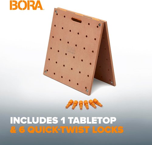 BORA Centipede Workbench Table Top - 24" x 48" Wood Top with 20mm Dog Holes & 6 Quick-Twist Lock Handles