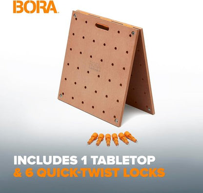 BORA Centipede Workbench Table Top - 24" x 48" Wood Top with 20mm Dog Holes & 6 Quick-Twist Lock Handles