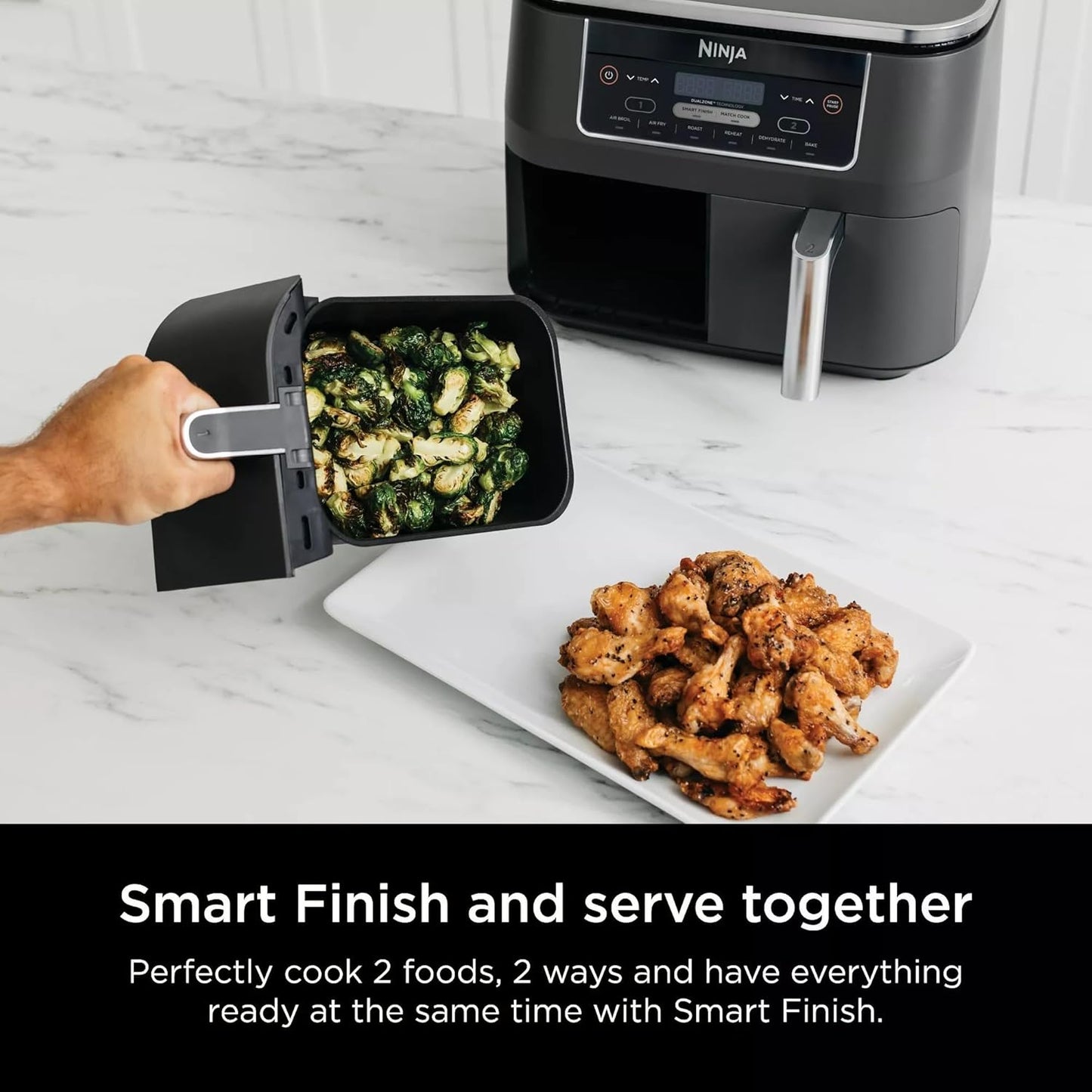 Ninja DZ201 Foodi 6-in-1 Air Fryer - 8-Quart Capacity with DualZone Technology | Dark Grey Stainless Finish