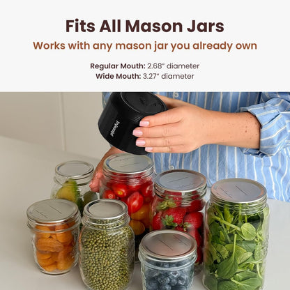 Plateful Electric Mason Jar Vacuum Sealer Kit - Portable Food Storage Solution for Wide & Regular Mouth Jars | Includes Lids & Charger