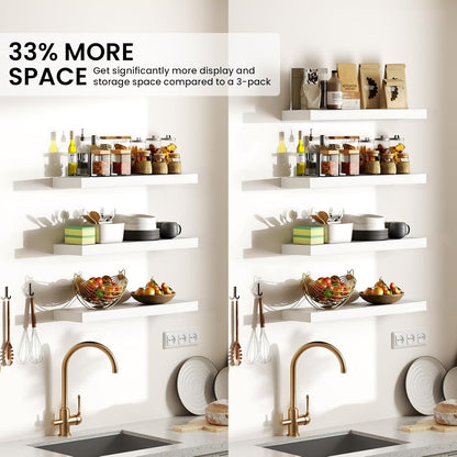 BAYKA Floating Wall Shelves - Rustic Wood Design for Home Decor | 15.7in, Set of 4, 22lbs Capacity (White)