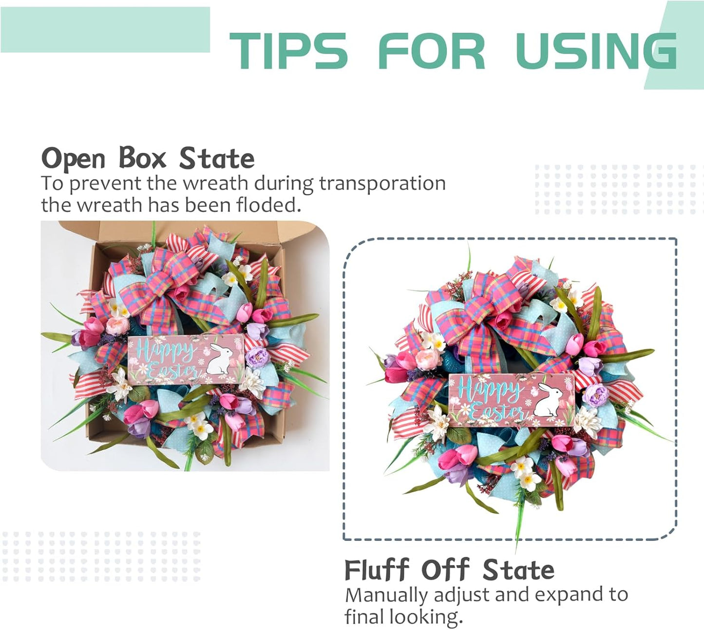 Spring Easter Bunny Wreath - 22 Inch Floral Design with Pink Tulips for Front Door Decor