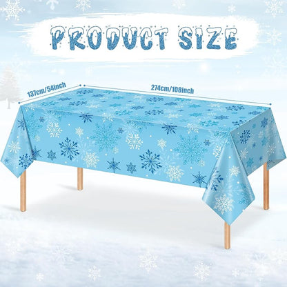 Blue Snowflake Tablecloth 54 x 108 in - 1 Pack, Disposable Plastic