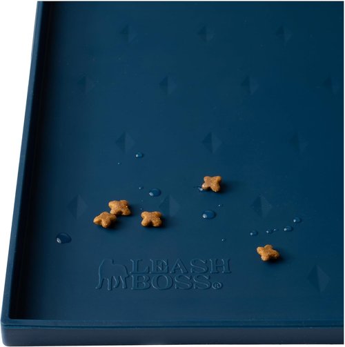 Leash Boss Dog Food Mat - Waterproof Silicone Pet Feeding Mat with High Edges | Non-Slip Design (Small: 18"x11", Navy)