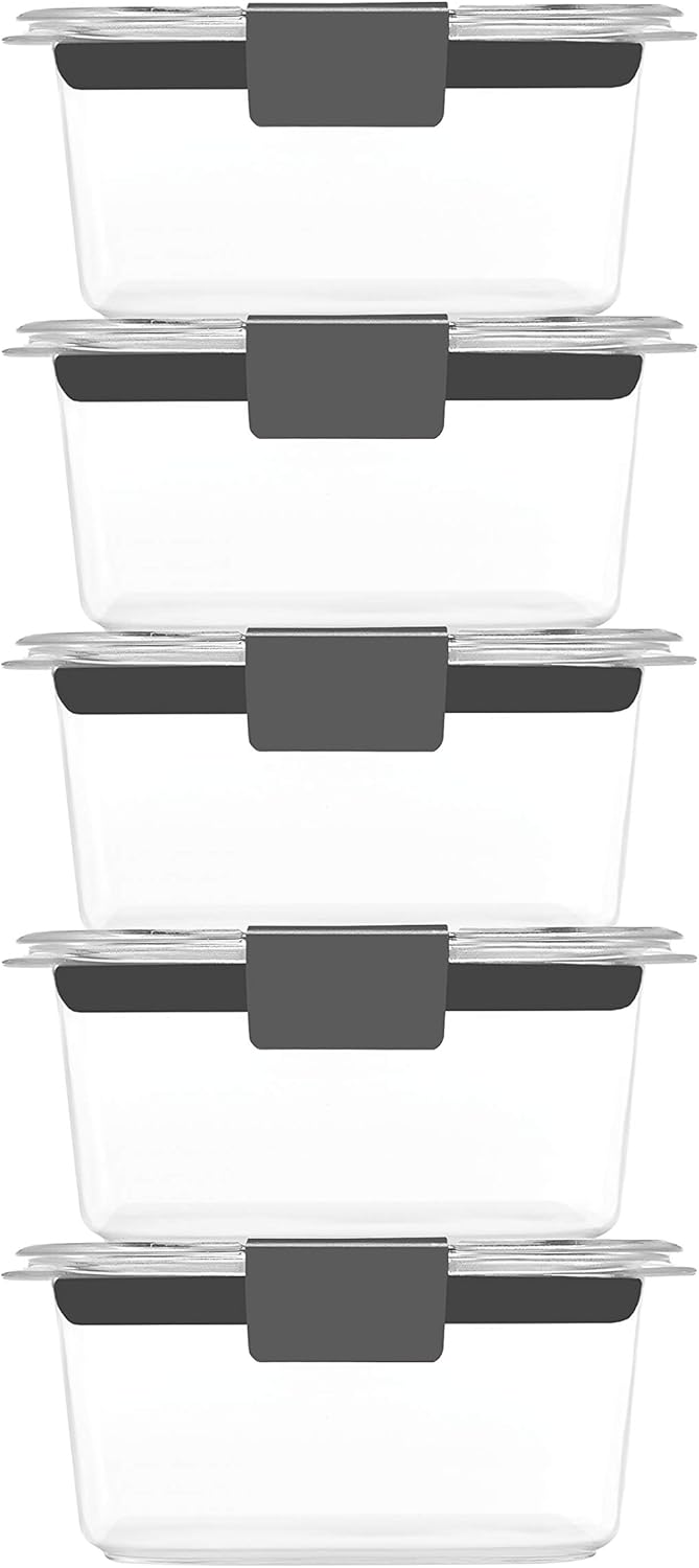 Rubbermaid Brilliance Food Storage Containers - Leak-Proof, Medium 3.2 Cup, 5-Pack, Clear