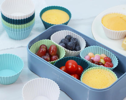Skiennix Silicone Baking Muffin Cups - 12 Pack Reusable Cupcake Liners | BPA Free & Dishwasher Safe (White, Green, Navy, Dusty Blue)