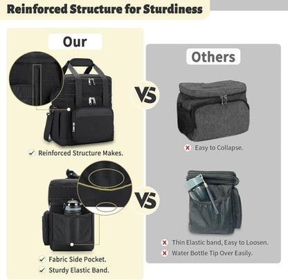 Holuxer Insulated Lunch Bag - Double Deck Leakproof Cooler Tote for Men & Women | Large 15L Black Lunch Box for Work & Outdoor
