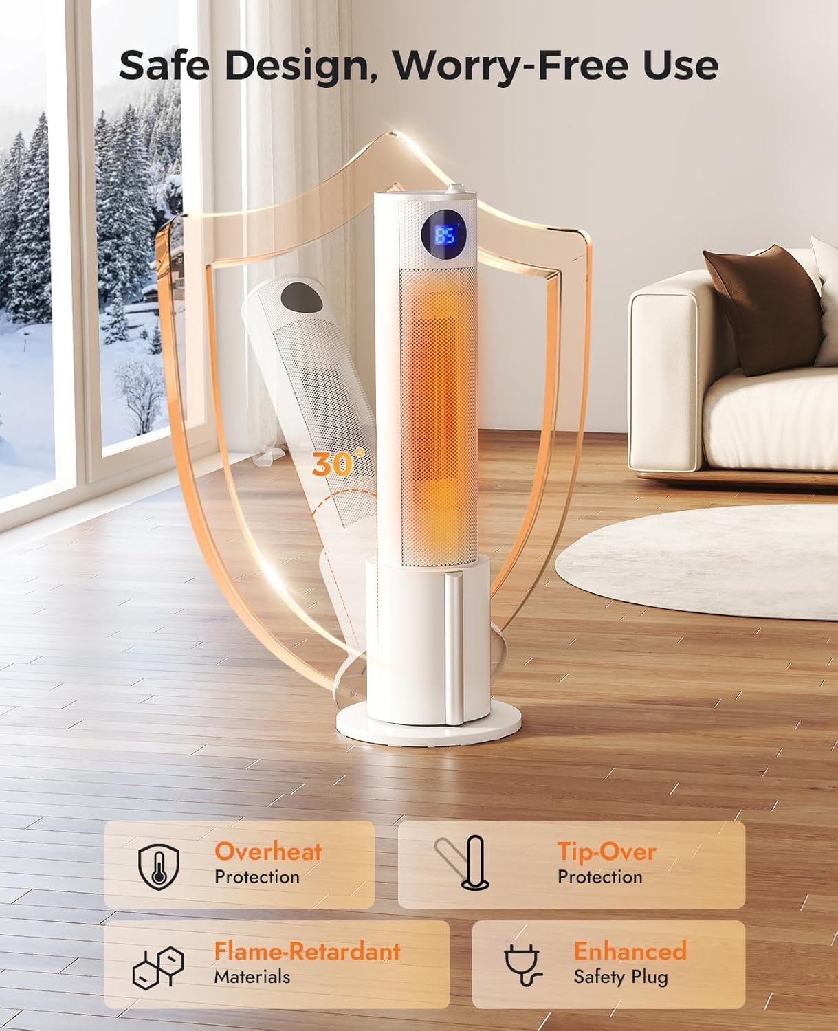Space Heater with Humidifier by [Brand Name] - Portable Indoor Tower Heater with Remote, Adjustable Thermostat, 3 Heat Modes & 12H Timer
