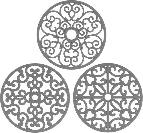 CHEFBEE 3PCS Silicone Trivet Mat - Flexible Non-Slip Heat Resistant Modern Kitchen Teapot Trivets Set for Hot Dishes, Table, Countertop Gray