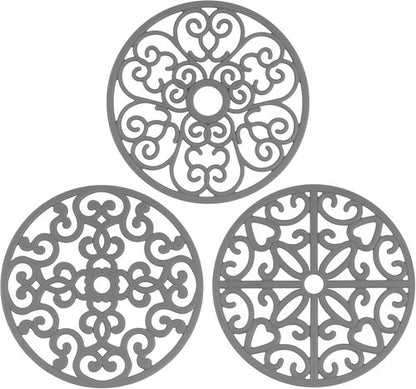 CHEFBEE 3PCS Silicone Trivet Mat - Flexible Non-Slip Heat Resistant Modern Kitchen Teapot Trivets Set for Hot Dishes, Table, Countertop Gray