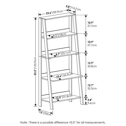 Furinno Ladder Bookcase Display Shelf, 5-Tier, French Oak