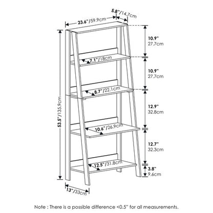 Furinno Ladder Bookcase Display Shelf, 5-Tier, French Oak