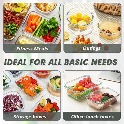 VERONES Glass Food Storage Containers Set - 12 Airtight Meal Prep Containers with Lids | BPA-Free, Microwave & Oven Safe, Grey