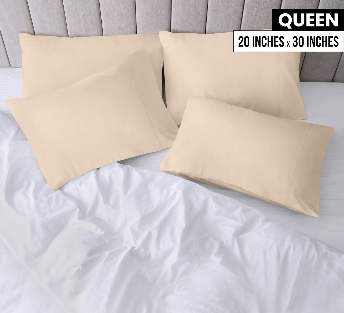 Utopia Bedding Queen Pillow Cases - 12 Pack - Envelope Closure - Soft Brushed Microfiber Fabric - Shrinkage and Fade Resistant Pillow Covers Queen Size 20 X 30 Inches (Queen, Beige)
