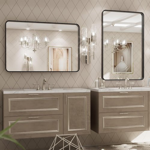 LOAAO Black Metal Framed Bathroom Mirror - Large Rounded Rectangle, Anti-Rust, 20x30 Inch | Hangs Horizontally or Vertically