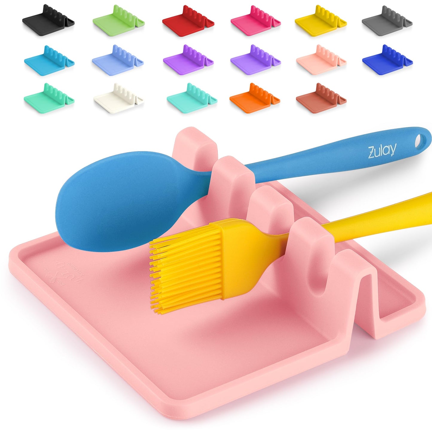 Zulay Kitchen Silicone Utensil Rest with Drip Pad for Multiple Utensils - BPA-Free, Heat-Resistant Spoon Rest & Spoon Holder for Stove Top - Kitchen Utensil Holder for Ladles & Tongs - Pink