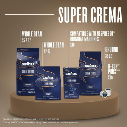 Lavazza Italian "Super Crema" Espresso Whole Bean Value Pack (3 x 2.2 lb bags)