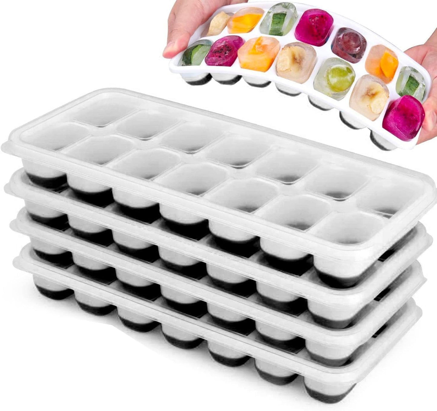 Skiennix Stackable Silicone Ice Cube Trays - Flexible, Spill-Resistant, Dishwasher Safe | Set of 4 (Black)