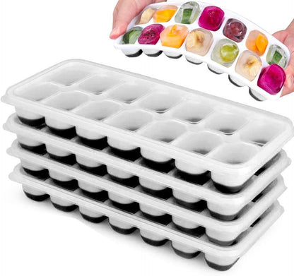 Skiennix Stackable Silicone Ice Cube Trays - Flexible, Spill-Resistant, Dishwasher Safe | Set of 4 (Black)