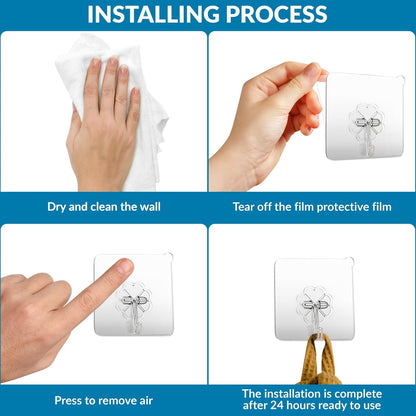 Skiennix Heavy Duty Self-Adhesive Wall Hooks - 33lb Capacity, Waterproof & Oilproof | 10 Pack for Bathroom & Kitchen