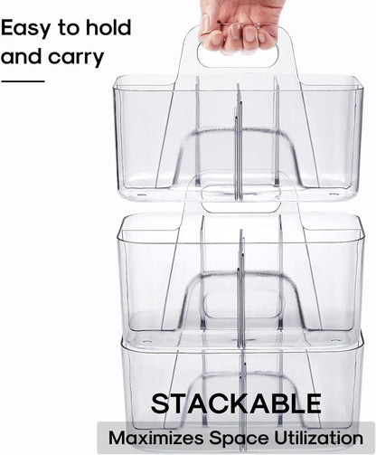 Multiuse Caddy Organizer by [Brand Name] - Portable Divided Tote Bin for Art, Makeup & More - Clear