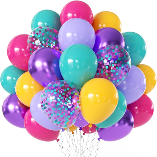 Skiennix Pink Blue Purple Balloons - 50 Pcs 12 Inch Metallic Confetti for Birthday & Baby Shower Decor