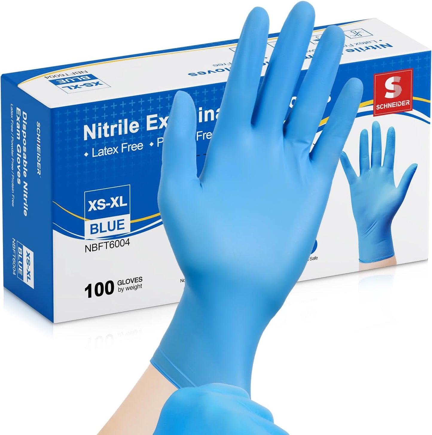 Schneider Nitrile Exam Gloves - Medical Grade Blue Disposable Gloves | Latex-Free for Food Prep & Cleaning