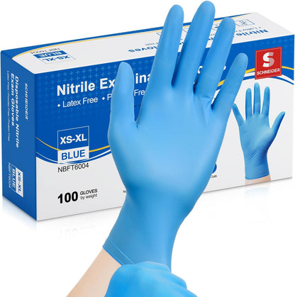 Schneider Nitrile Exam Gloves - Medical Grade Blue Disposable Gloves | Latex-Free for Food Prep & Cleaning