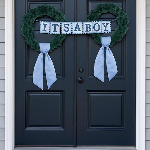 Blue Striped Wreath Ribbon Set by [Brand Name] - 5.12" Wide x 54.33" Long | Perfect for Baby Boy Shower Decorations