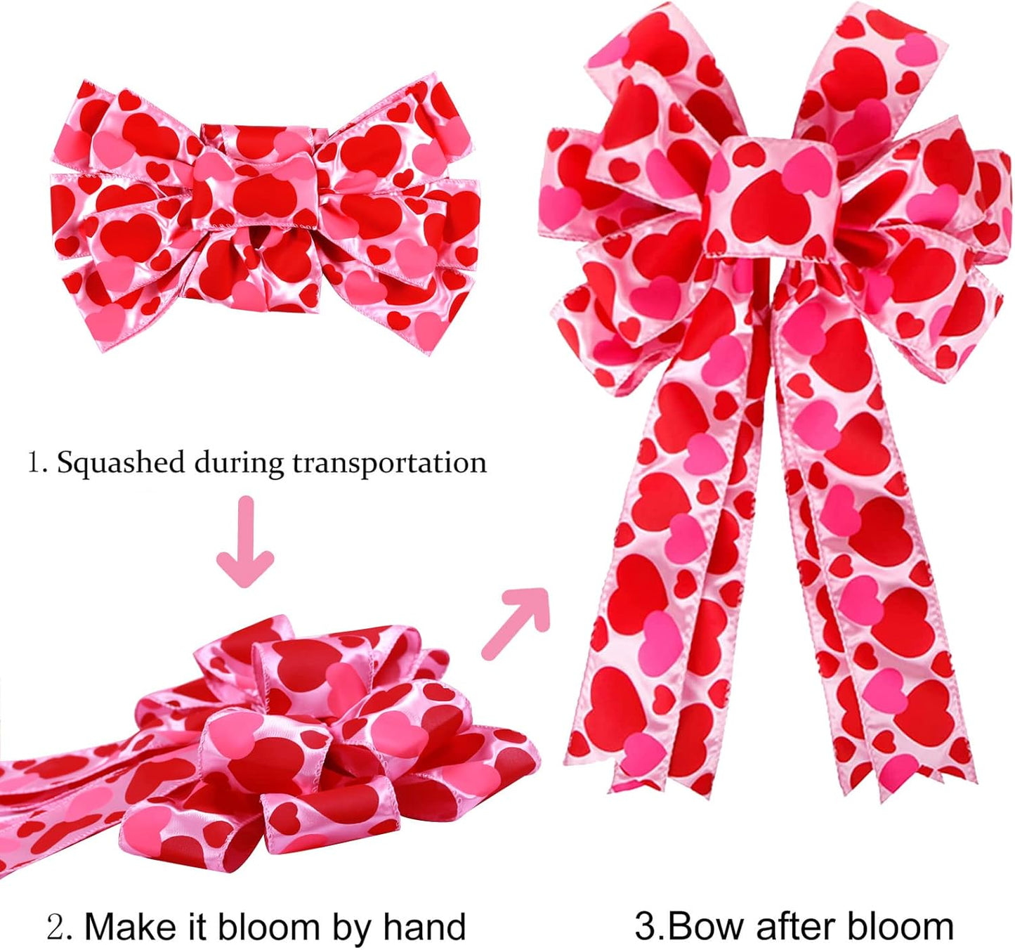 Valentine Tree Topper Bow - Large 11.4”x19.6” Red & Pink Heart Decorations for Home & Party Decor